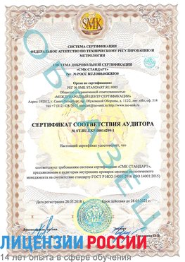 Образец сертификата соответствия аудитора №ST.RU.EXP.00014299-1 Юрюзань Сертификат ISO 14001